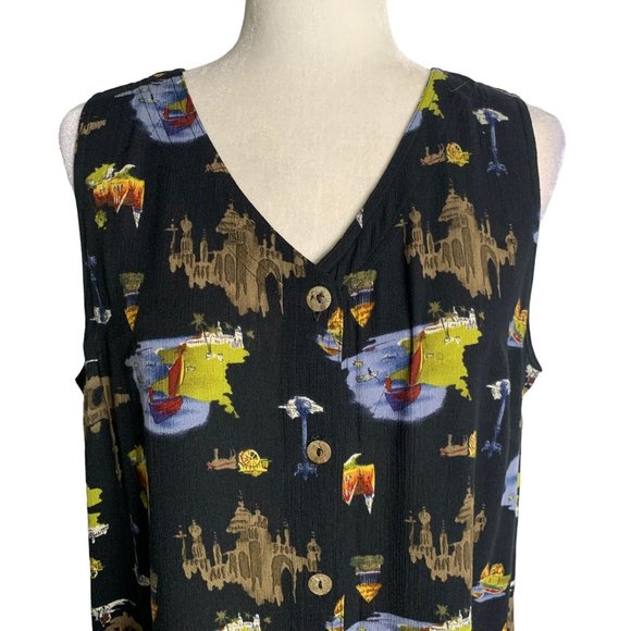 Vintage 90s Carole Little Dress Shirt Set L Black Button Up Short Sleeve Rayon - Picture 4 of 12